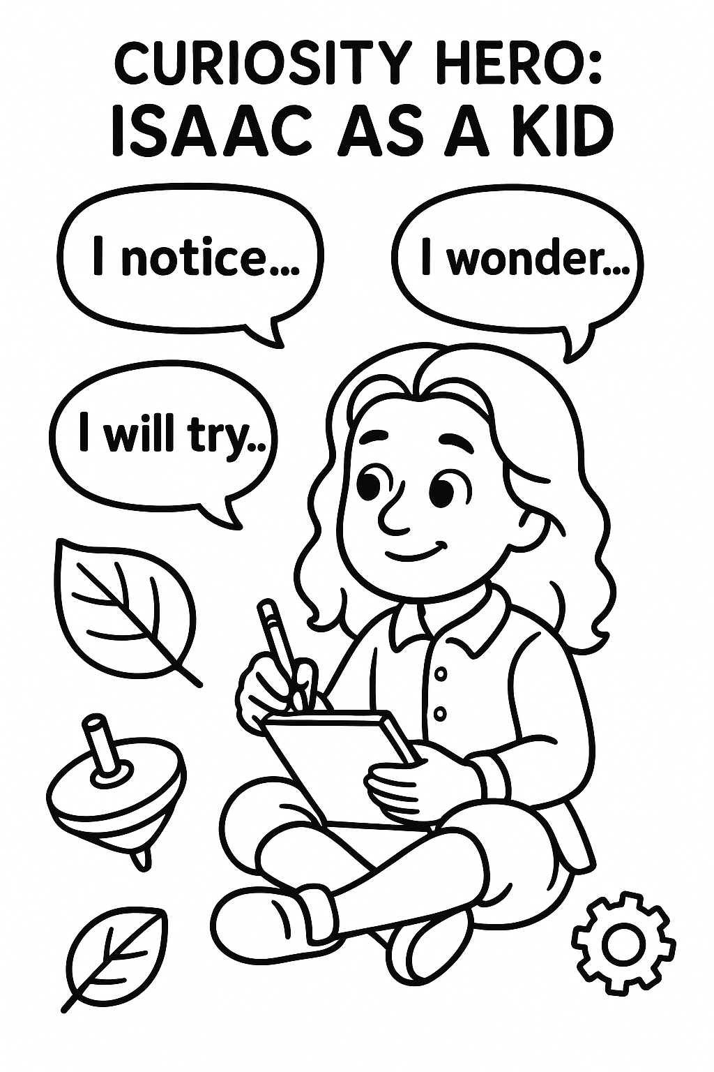 Week 1 coloring and activity page for Young Isaac — Curiosity & Childhood.